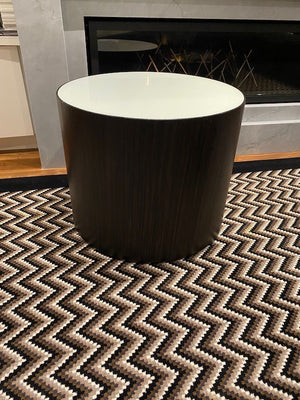 Designer Round Side Table, White Glass