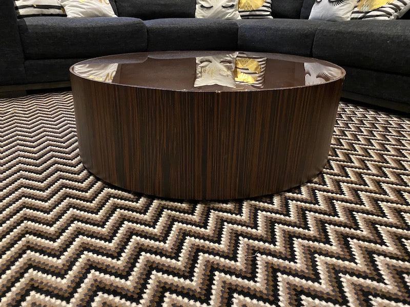Designer Low Profile Round Coffee Table Brown Glass