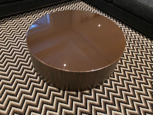 Designer Low Profile Round Coffee Table, Brown Glass