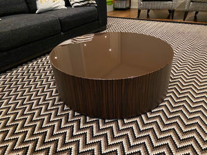Designer Low Profile Round Coffee Table, Brown Glass