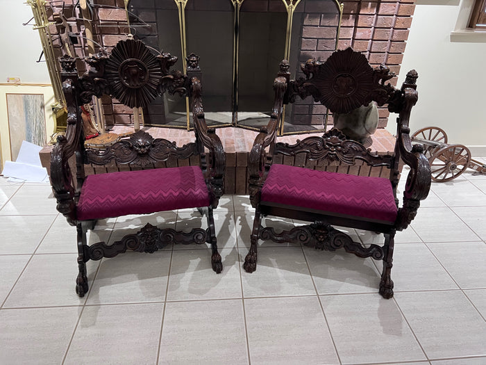 Pair of Wood Carved Oriental Style Chairs