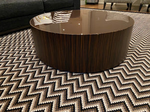 Designer Low Profile Round Coffee Table, Brown Glass