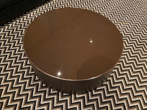 Designer Low Profile Round Coffee Table, Brown Glass