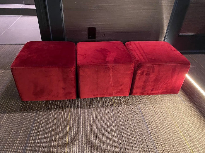 3 Red Cube Ottomans