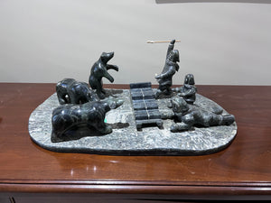 Inuit Soapstone Sculpture/Carving- 'Hunters and Bears'