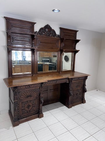 Large Antique Oak Wood Sideboard