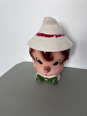 Vintage Pinocchio Cooker Jar with Hat, Metlox Manufacturing Co