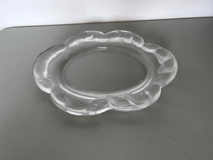 Lalique Piriac Crystal Platter with Frosted Koi Fish Border