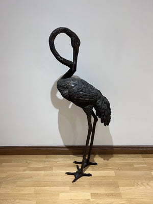 Large Bronze Crane Sculpture