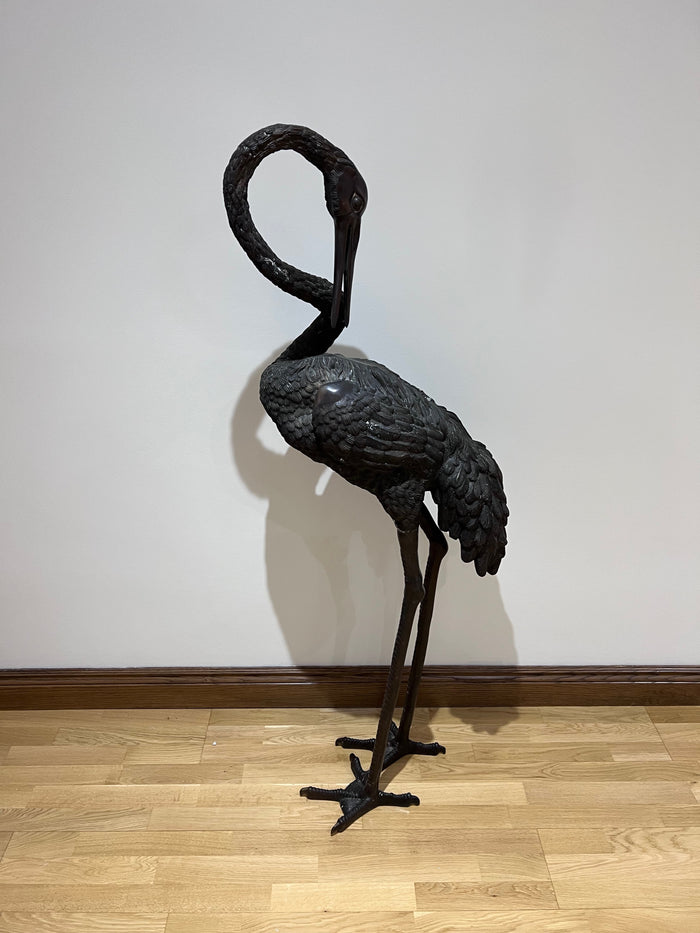 Large Bronze Crane Sculpture
