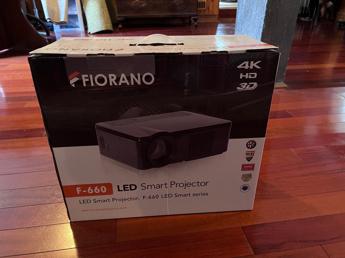 Fiorano F-660 LED Smart Projector 4K 3D HD, + 100" HGTV Projector Screen (BRAND NEW)