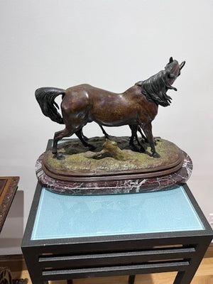 Christopher Fratin Bronze Sculpture- "Mare and Colt" on Marble Base