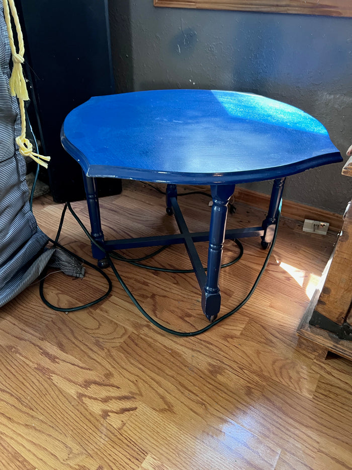 Antique Blue Painted Accent Table on Casters