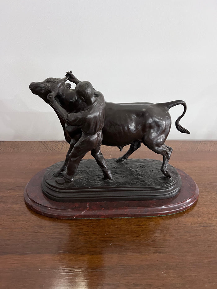 Isidore Bonheur Bronze Sculpture- "Man Taming a Bull"