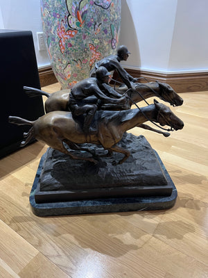 Alfred Barye Bronze Sculpture- "2 Horses Racing"