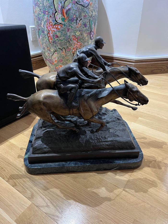 Alfred Barye Bronze Sculpture- "2 Horses Racing"