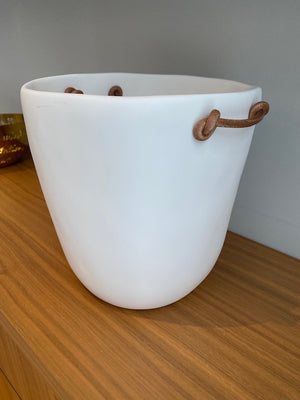 "TF Design" Barware Champagne Bucket With Leather Handles, White