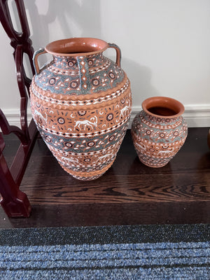 2 Hand Made Ceramic Vases, Made in Greece