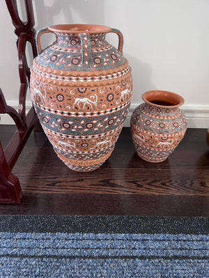 2 Hand Made Ceramic Vases, Made in Greece