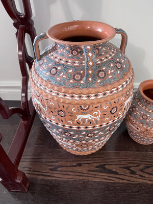 2 Hand Made Ceramic Vases, Made in Greece