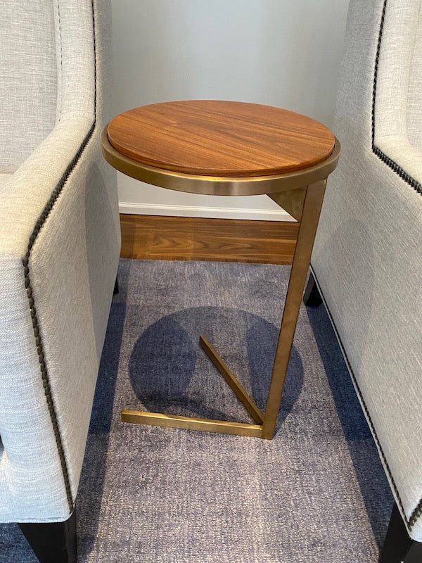 Gold & Wood Round Pull Up Table