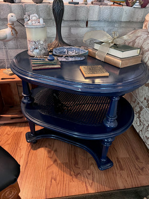 Blue Painted 2 Tier Wood Side Table