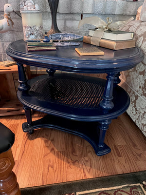 Blue Painted 2 Tier Wood Side Table