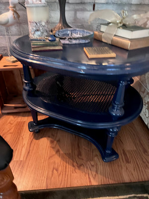 Blue Painted 2 Tier Wood Side Table
