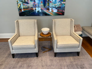 2 Custom Made Modern Grey Armchairs, Nailhead Trim