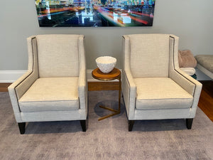 2 Custom Made Modern Grey Armchairs, Nailhead Trim