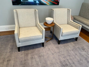 2 Custom Made Modern Grey Armchairs, Nailhead Trim