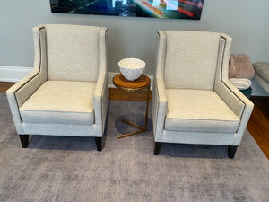 2 Custom Made Modern Grey Armchairs, Nailhead Trim