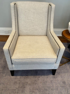 2 Custom Made Modern Grey Armchairs, Nailhead Trim