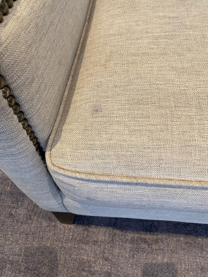 2 Custom Made Modern Grey Armchairs, Nailhead Trim