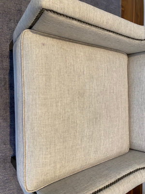 2 Custom Made Modern Grey Armchairs, Nailhead Trim