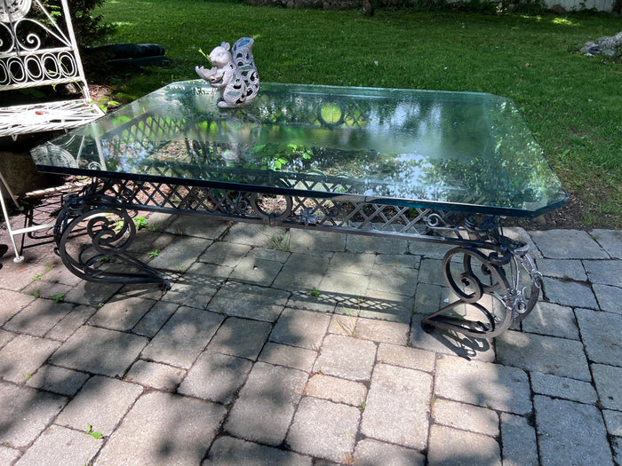 Glass Coffee Table, Wrought Iron Base