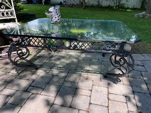 Glass Coffee Table, Wrought Iron Base
