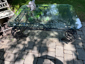 Glass Coffee Table, Wrought Iron Base