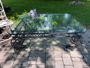 Glass Coffee Table, Wrought Iron Base