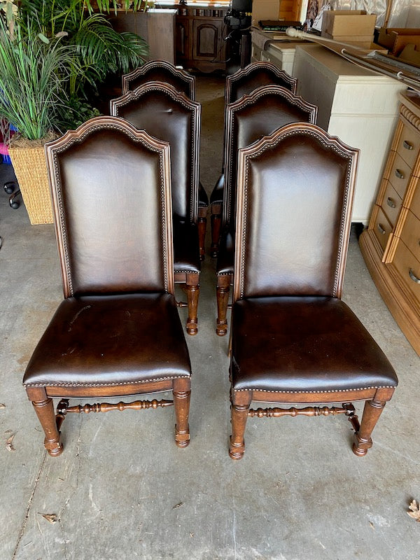 6 Bernhardt Brown Leather Dining Chairs