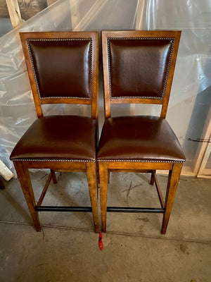 2 Bernhardt Brown Leather Barstools