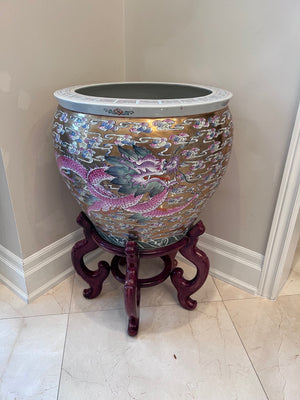 Large Oriental Planter on Stand- 31" h x 20" d