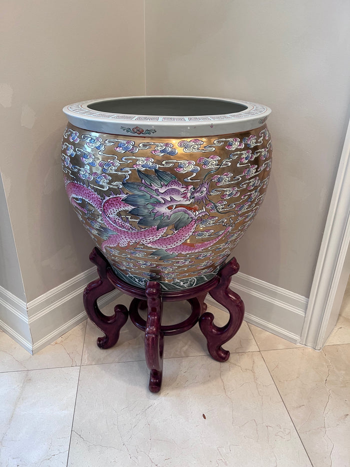 Large Oriental Planter on Stand- 31" h x 20" d