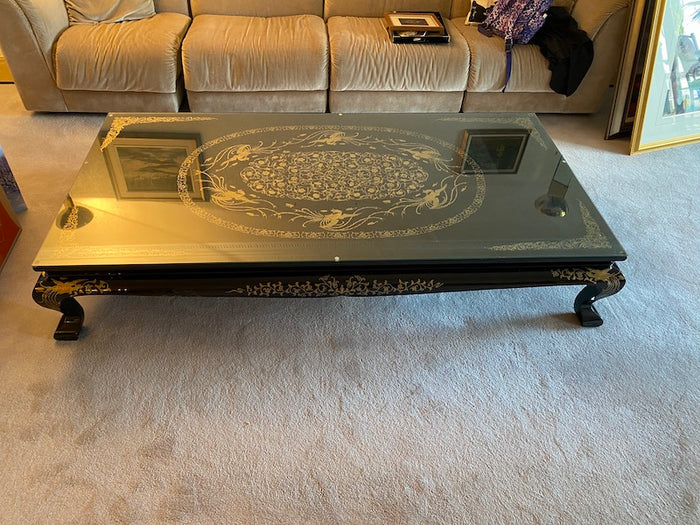 Black Lacquered Chinoiserie Low Profile Coffee Table