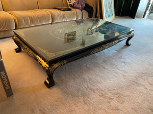 Black Lacquered Chinoiserie Low Profile Coffee Table