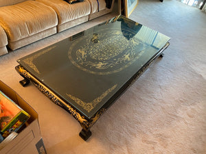 Black Lacquered Chinoiserie Low Profile Coffee Table