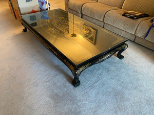 Black Lacquered Chinoiserie Low Profile Coffee Table