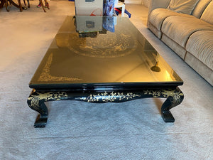 Black Lacquered Chinoiserie Low Profile Coffee Table