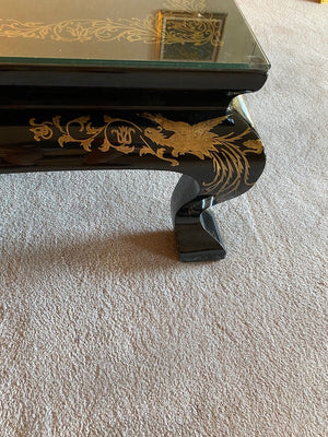 Black Lacquered Chinoiserie Low Profile Coffee Table