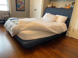 Blue Upholstered Queen Bed Frame